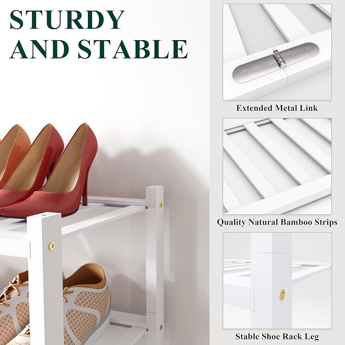 Smiry Bamboo Shoe Rack for Closet, 3 Tier Wooden Stackable Shoe Organizer - Image 3
