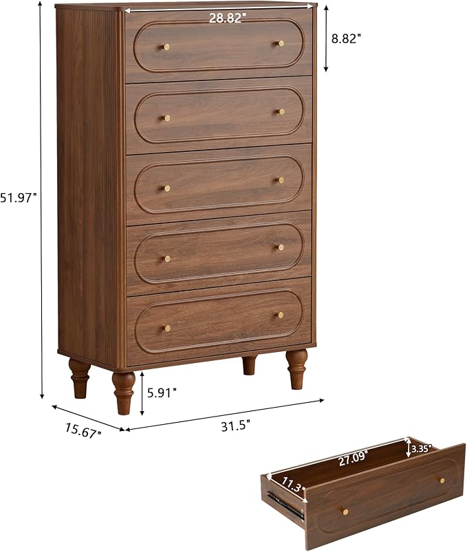 Fluted 5 Drawer Dresser for Bedroom Set of 2, Modern Mid Century Chest of - Image 2