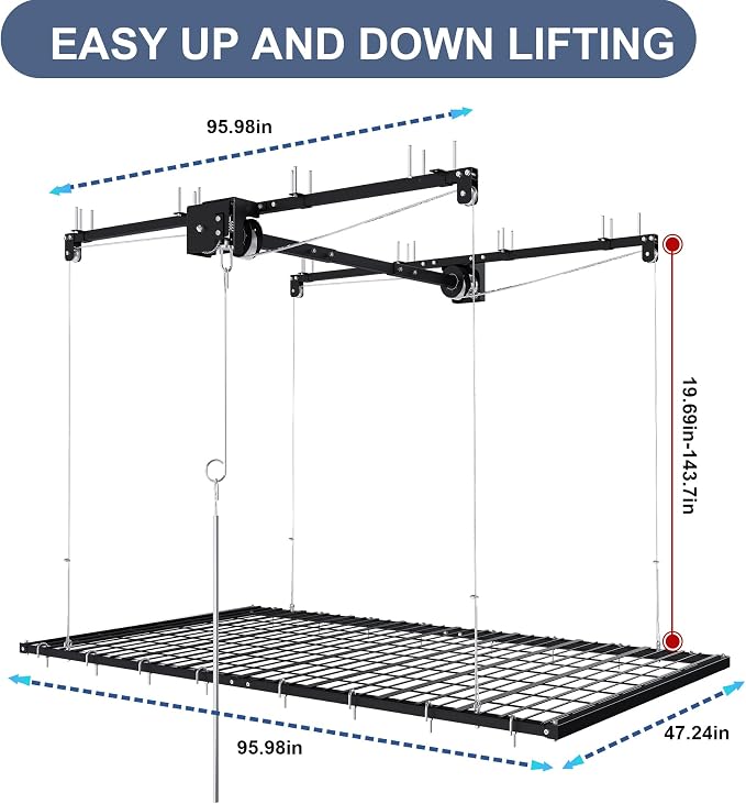 Overhead Garage Storage Rack 4x8 FT, Adjustable Ceiling Lift Storage System - Image 7