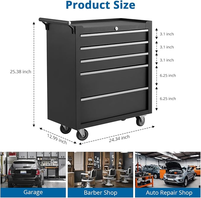5-Drawer Rolling Tool Chest Organizer - Image 3