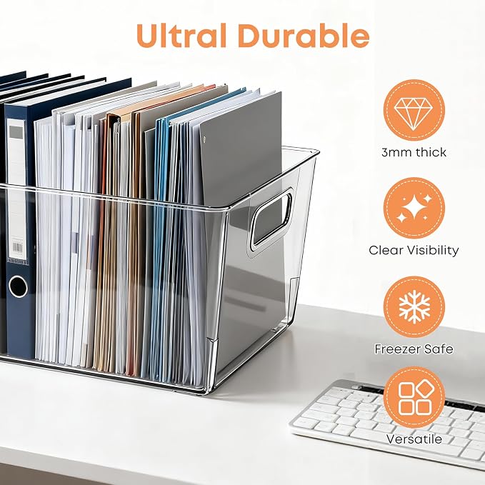 MOONEDGE 4 Pcs Clear Plastic Storage Bins, Durable Pantry Organizer - Image 2