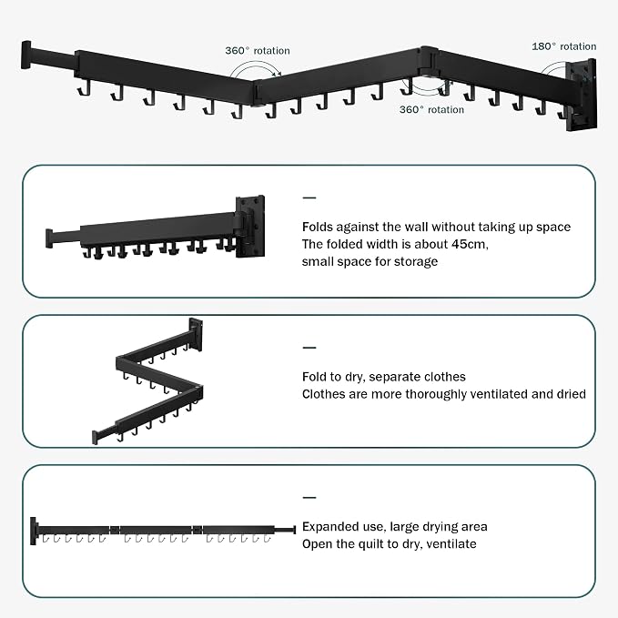 Clothes Drying Rack, Laundry Drying Rack Wall Mount, Space Saver Clothes Rack - Image 8