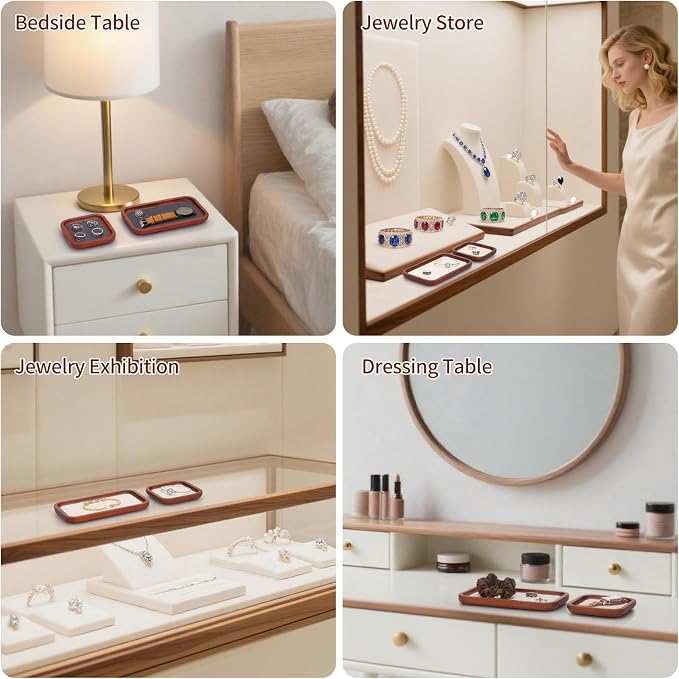 Wooden Jewelry Display Tray Rounded Rectangle Ring Showcase Stackable Elegant - Image 7
