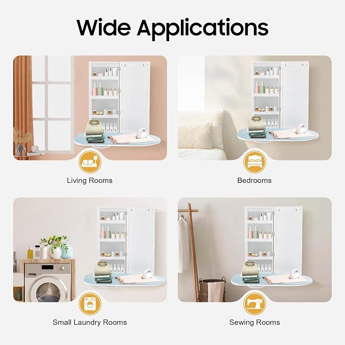 Wall Mount Ironing Board Cabinet, 14 * 8.1 * 37.5inch Built-in Swivel Ironing - Image 7