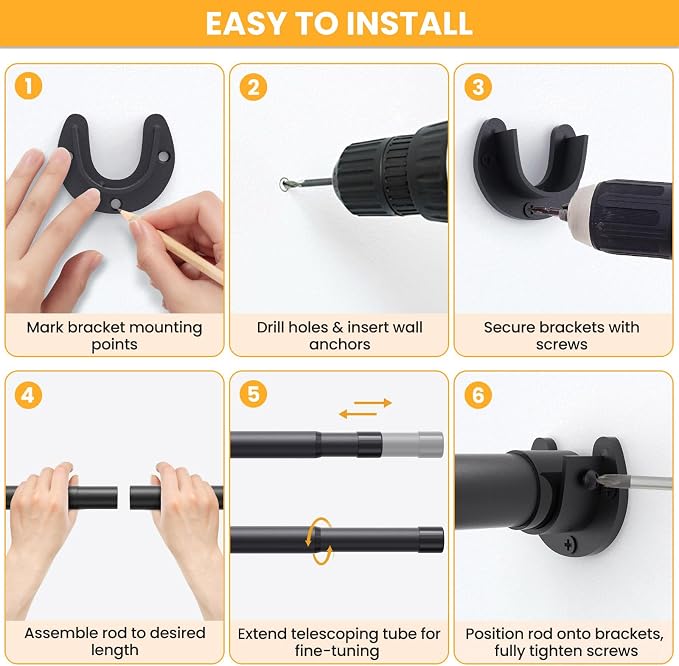 2 Pack Closet Rods for Hanging Clothes, 17-69 Inch No-Cut Stepless Adjustable - Image 6