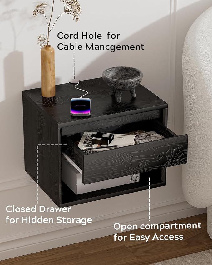 Floating Nightstand Set of 4, Wall Mounted Bedside Table - Image 3