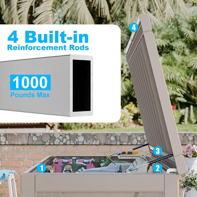 260 GallonOutdoor Storage Box, Resin Deck Boxes Waterproof, IndoorOutdoor Bin - Image 4