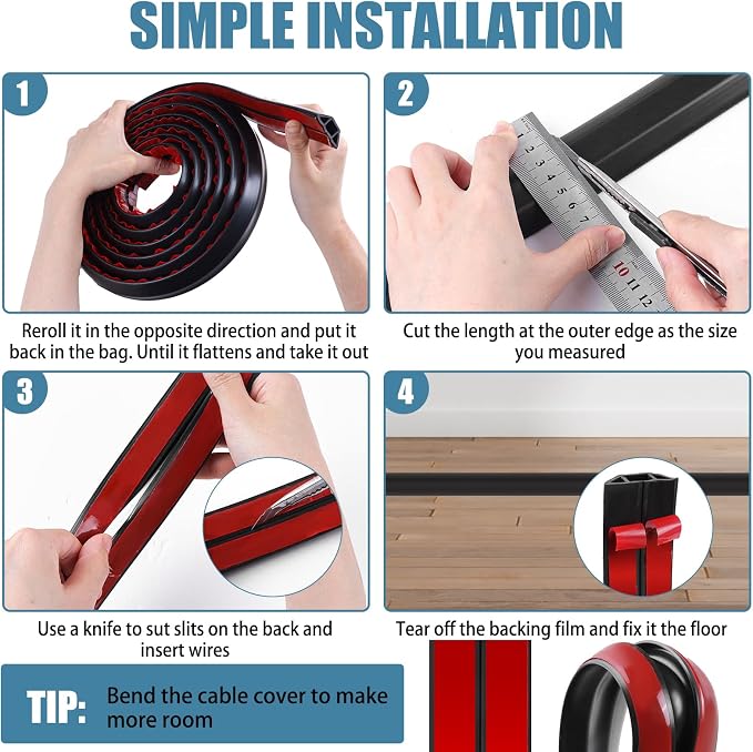 Floor Cord Covers for Wires 12FT Cable Hider Wire Cover Self Adhesive Cord - Image 5