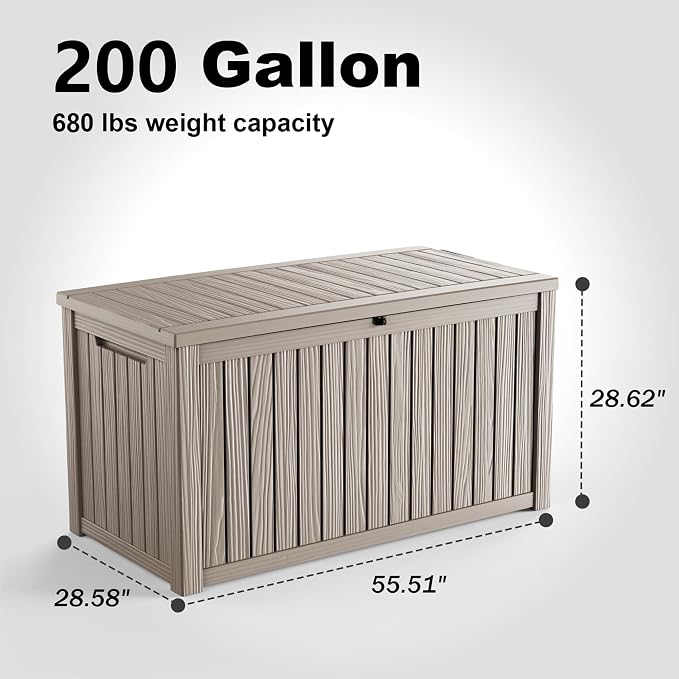200 Gallon Outdoor Deck Box, Storage Lockable Waterproof Patio Furniture - Image 4