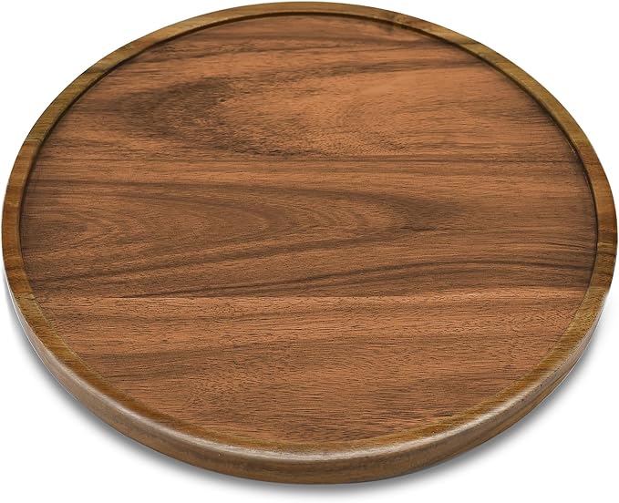 10" Acacia Wood Lazy Susan Organizer Kitchen Turntable - Image 2