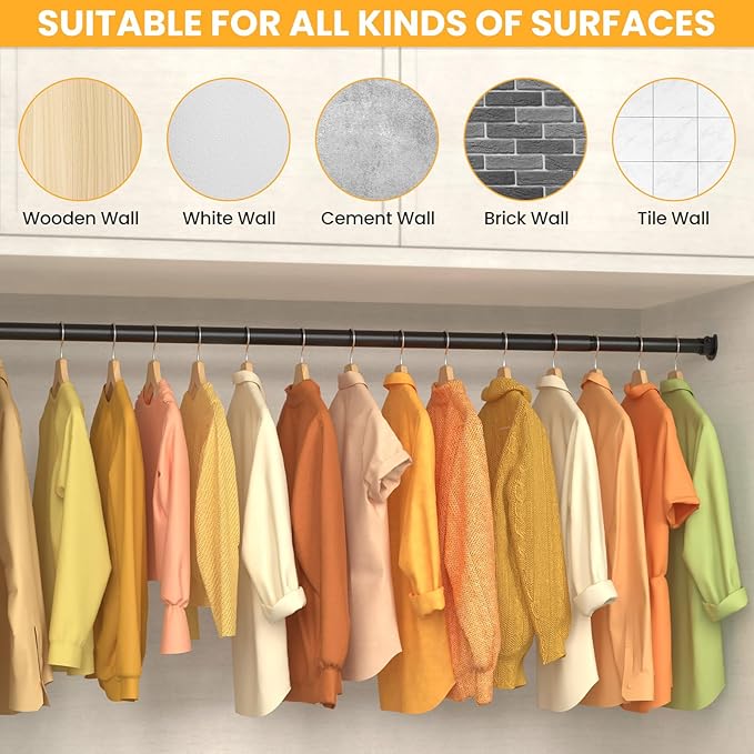 2 Pack Closet Rods for Hanging Clothes, 17-98 Inch No-Cut Stepless Adjustable - Image 5