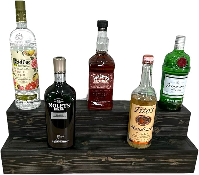 Tiered Bottle Shelf | 2 Tier Liquor Bottle Display | Bar Organization | Wine by Unknown
