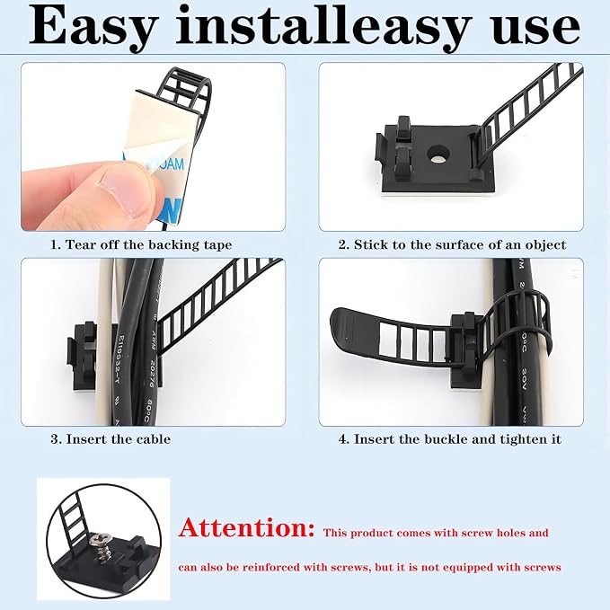 Cable Ties Cable Clips Wire Management Cord Clips Under, Desk Cable Management - Image 5