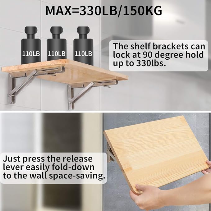 YUMORE Folding Shelf Bracket 18", Heavy Duty Stainless Steel Collapsible - Image 6
