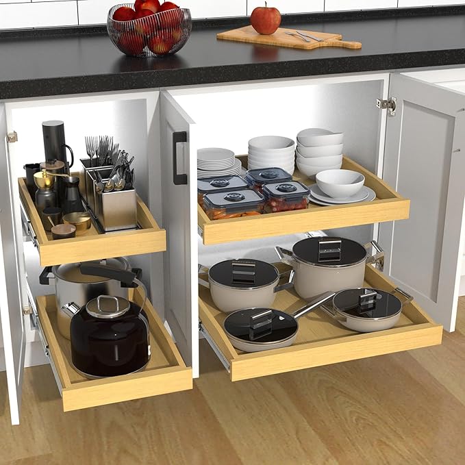 Wooden Pull out Cabinet Organizer 11" W x 21" D x 3.35" H, Heavy Duty Slide Out - Image 9