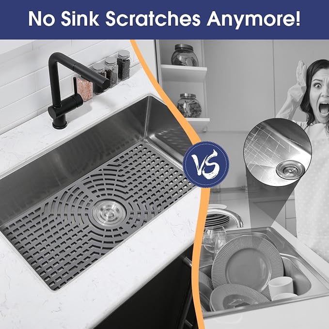 Silicone Sink Protector 30"x16" Center Drain Hole, Heat Resistant Non-slip - Image 3