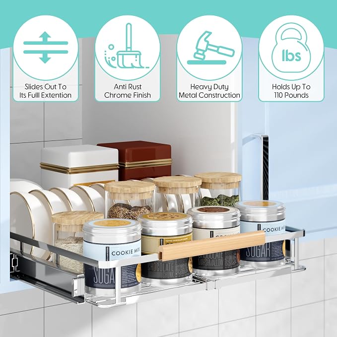 2Pack Expandable Pull Out Cabinet Organizer, Adjustable Width:17.1~28''W x - Image 4