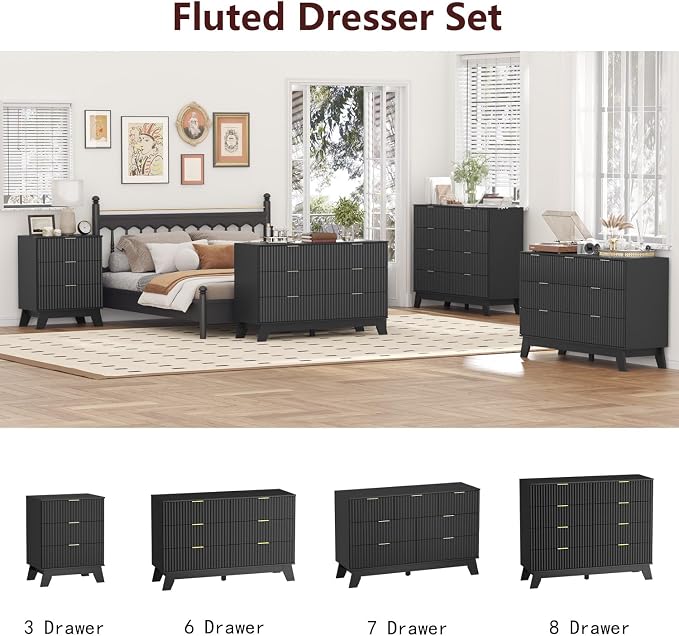 Fluted Black Dresser for Bedroom, 9 Drawer Dresser for Closet, TV Stand - Image 9