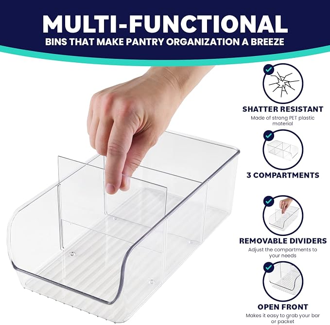 ELTOW 6-Pack Snack Organizer, 3-Compartment Plastic Bins - Image 4