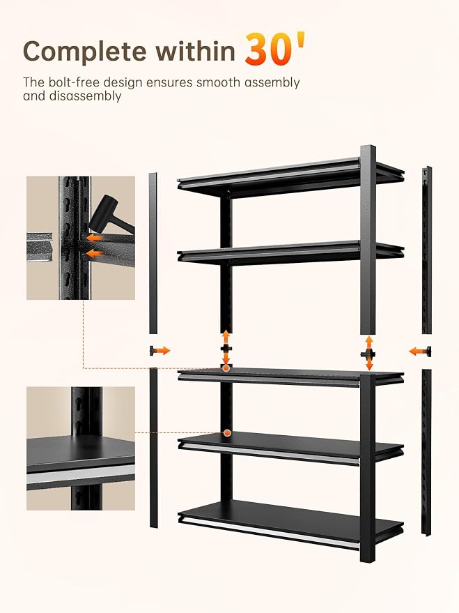 JHYKHG 48" W Storage Shelves, 5-Tier Heavy Duty Garage Shelving, Adjustable - Image 8