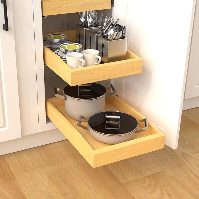Wooden Pull out Cabinet Organizer 21" W x 21" D x 4.3" H, Heavy Duty Slide Out - Image 6
