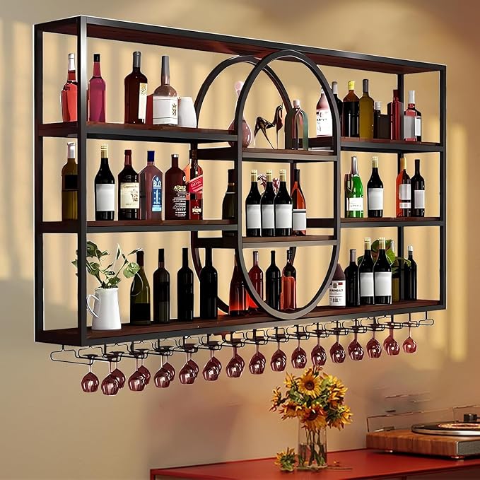 55.1INLarge Wall Mount Wine Rack, Metal 4 Tier Hanging Bottle Holder - Image 8