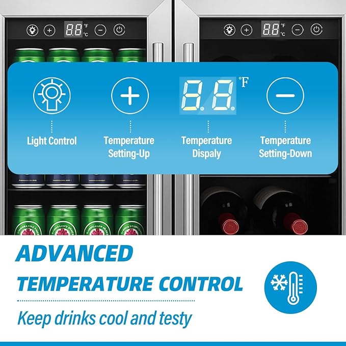 Wine and Beverage Refrigerator, Dual Zone Beverage Cooler Under Counter - Image 3