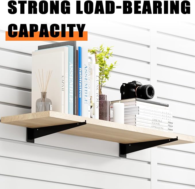 10" Black Slat Wall Shelf Brackets, Floating Metal Slat Wall Accessories - Image 4