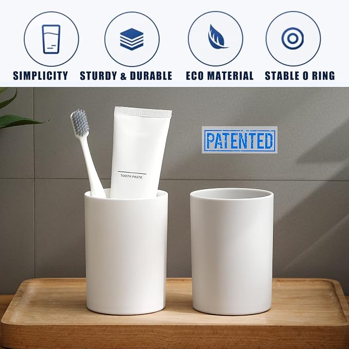 PP 2PCS Reusable Unbreakable Toothbrush Cup 10.5oz/300ml Mouthwash Holder - Image 5