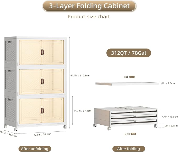 312 QT / 78 Gal Large Foldable Stackable Plastic Storage Cabinet - Image 2