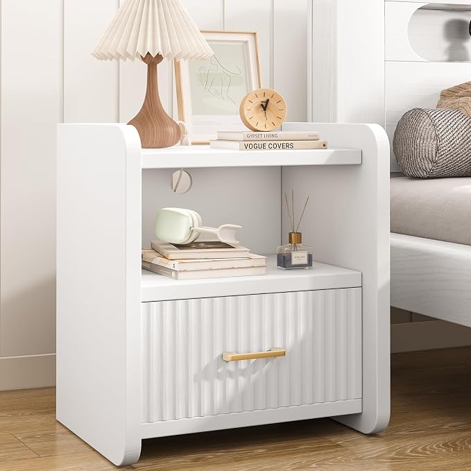 Night Stand with Charger Station, Fluted Nightstands Set of 2 with Drawer - Image 4