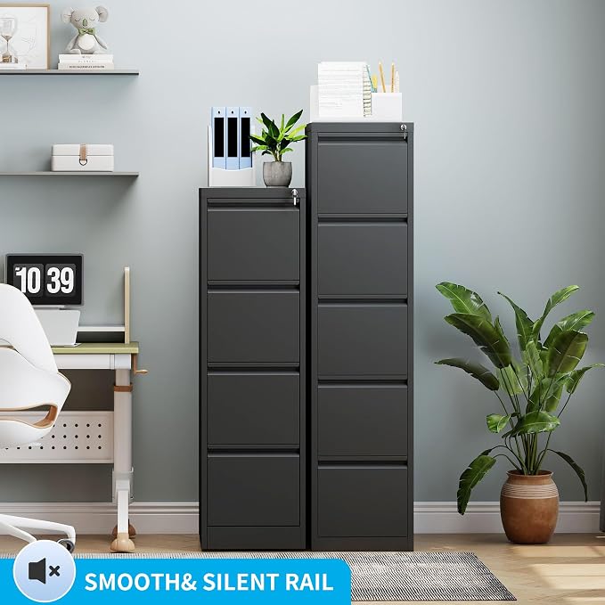 5 Drawer File Cabinet with Lock, Metal Vertical Filing Cabinet - Image 4