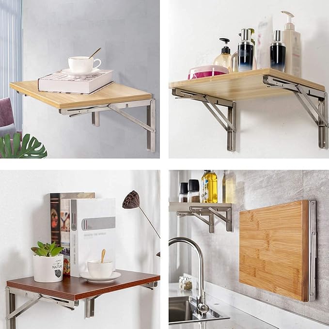 YUMORE Folding Shelf Brackets 8", Max Load: 300lb Heavy Duty Stainless Steel - Image 7