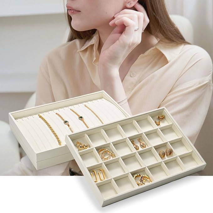 24 Grids Microfiber Jewelry Trays Ring Earrings Organizer Tray Stackable - Image 6