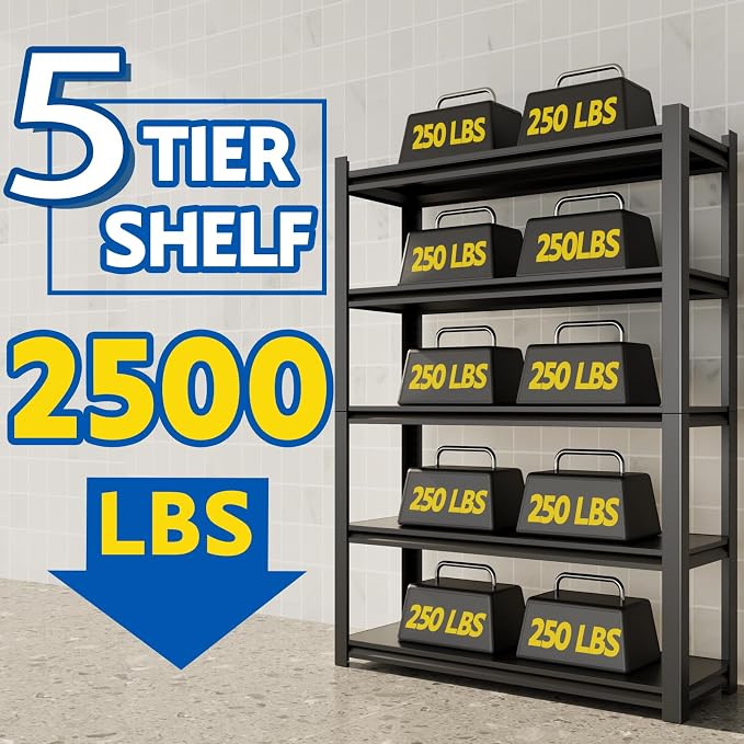 72''H Garage Shelving Heavy Duty, 2500LBS Storage Shelves, 5-Tier Adjustable - Image 5