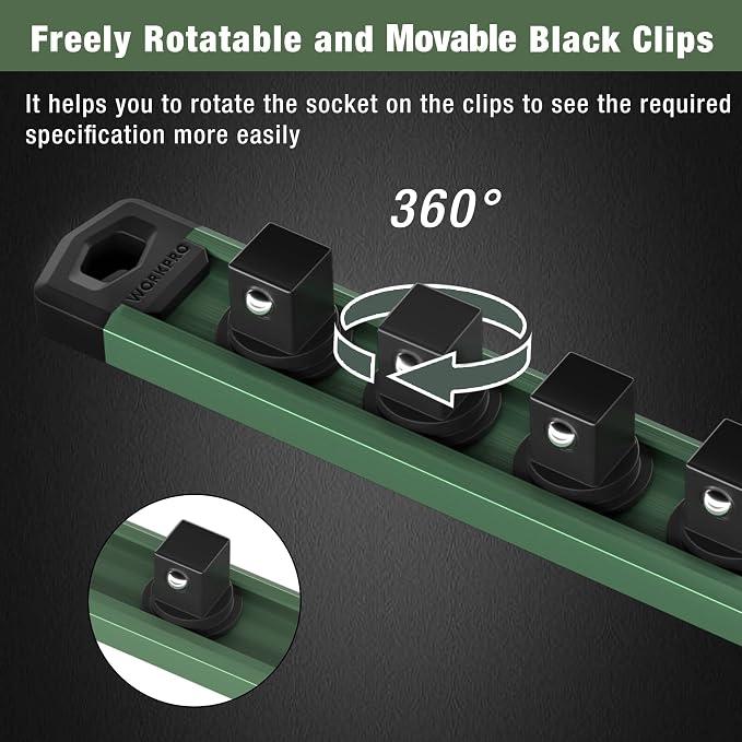 WORKPRO Magnetic Socket Organizer, 1/4-Inch Drive Aluminum Alloy Socket Rail - Image 4