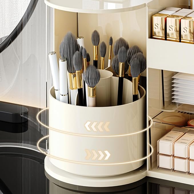 Makeup Organizer with Rotating Brush Holder Cosmetic Organizer with Drawers - Image 6