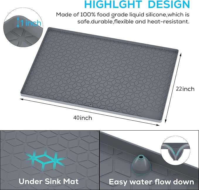 Under Sink Mat for Kitchen, Silicone Waterproof Liner, Flexible Organizer Tray - Image 2