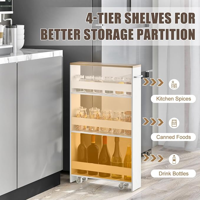 Giantex Slim Storage Cart 4 Tier, Rolling Side Cabinet w/Handle, Space Saving - Image 2