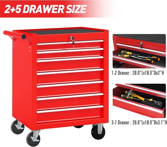 Rolling Tool Chest with 7-Drawer Tool Box with Wheels, Repair Shop - Image 6