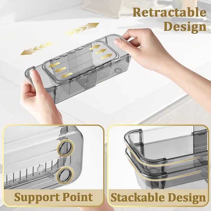 14 Pcs Adjustable Clear Drawer Organizer, Extendable Vanity Storage Bins - Image 4