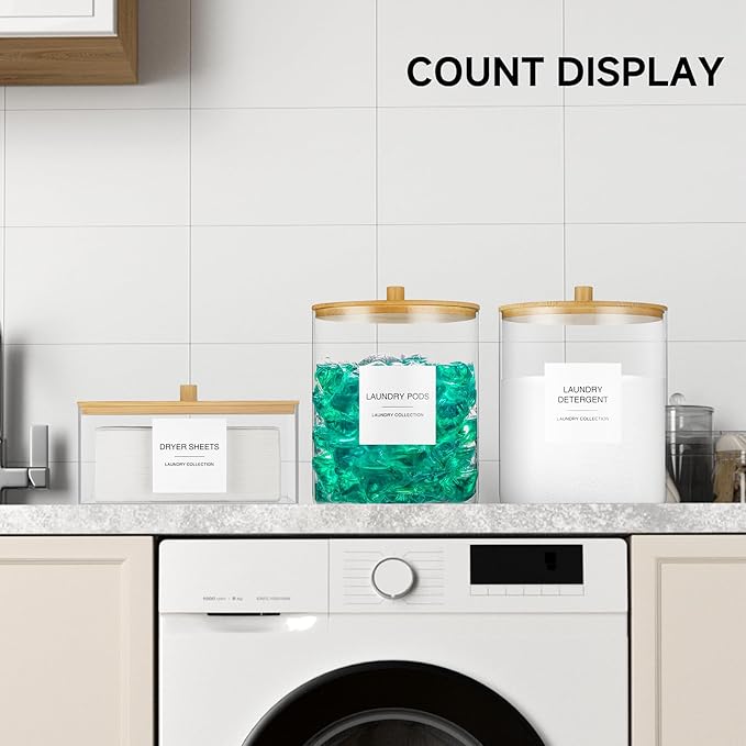 Glass Jars and Acrylic Dryer Sheet Holder, Laundry Pods Container - Image 5