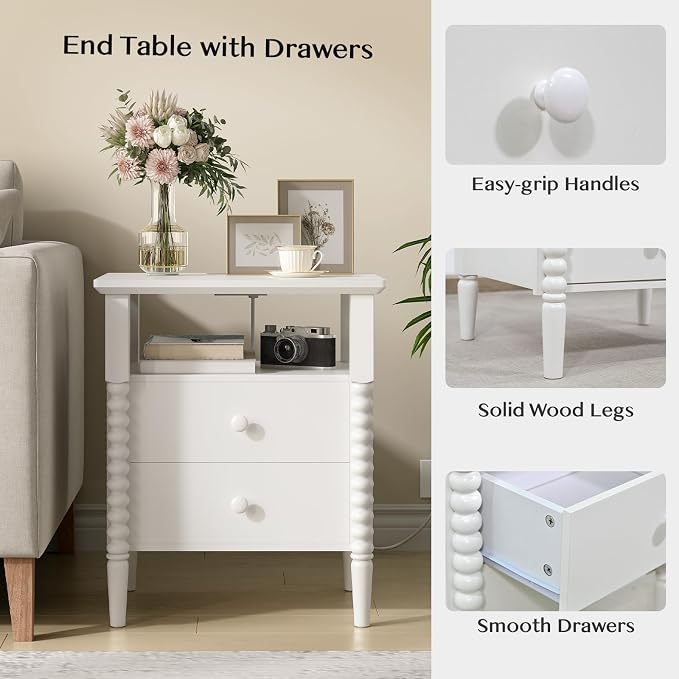 White Night Stand Set 2, Vintage Nightstand - Image 4