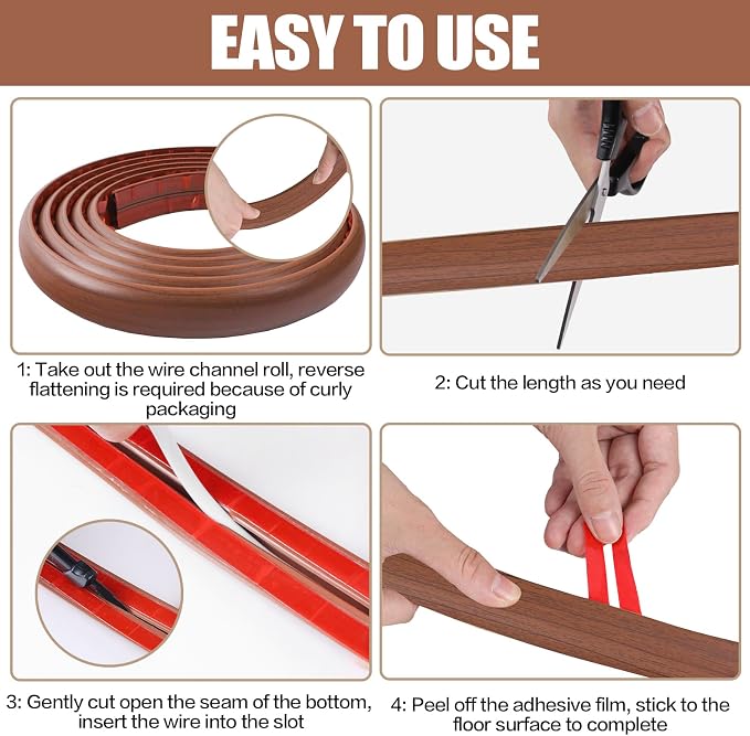 Floor Cord Cover Self Adhesive Cord Hider, 3.3FT Cable Management, Extension - Image 8