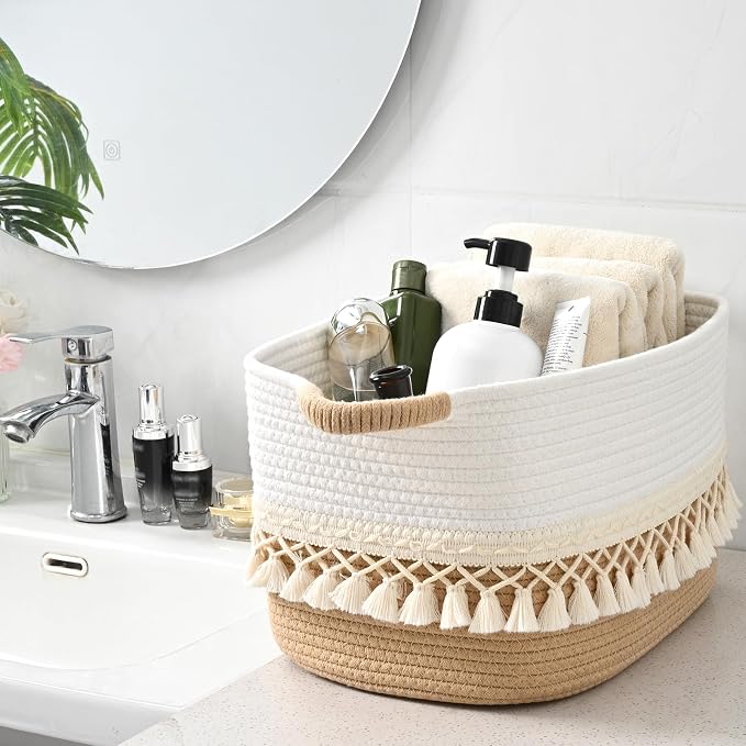 3 Pack Storage Basket for Shelves, Boho Cotton Rope Storage Bins - Image 8
