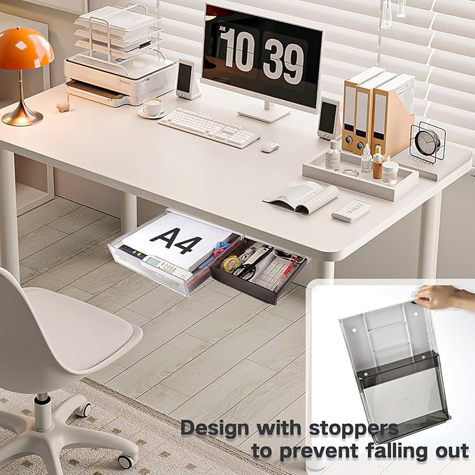 OSPNIEEK Self-adhesive Under Desk Drawer Organizer, 2 Pack Table Hidden Slide - Image 7