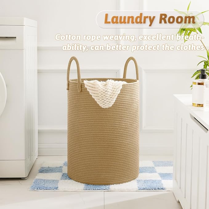 Laundry Basket, Woven Cotton Rope Laundry Hamper, 100L - Image 5