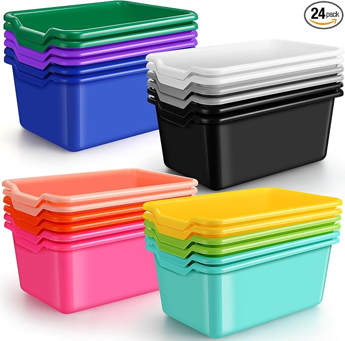 Dandat 24 Pcs Book Bins for Classroom Plastic Cubby Bins Bulk Classroom Storage by Dandat