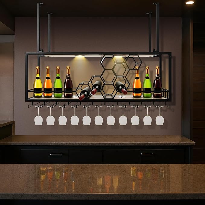Metal Hanging Wine Rack, Metal Bar Liquor Bottle Display Shelf Wall Wine - Image 3