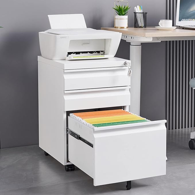 3-Drawer Lockable Mobile File Cabinet – Metal A4/Letter/Legal Size Storage - Image 3